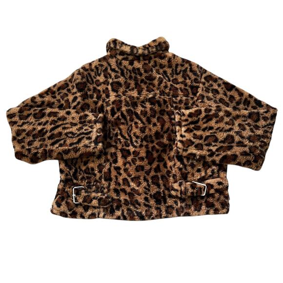 JouJou Short Tan/Brown Cheetah Print Faux Fur Jacket Womens Size L - Picture 10 of 10